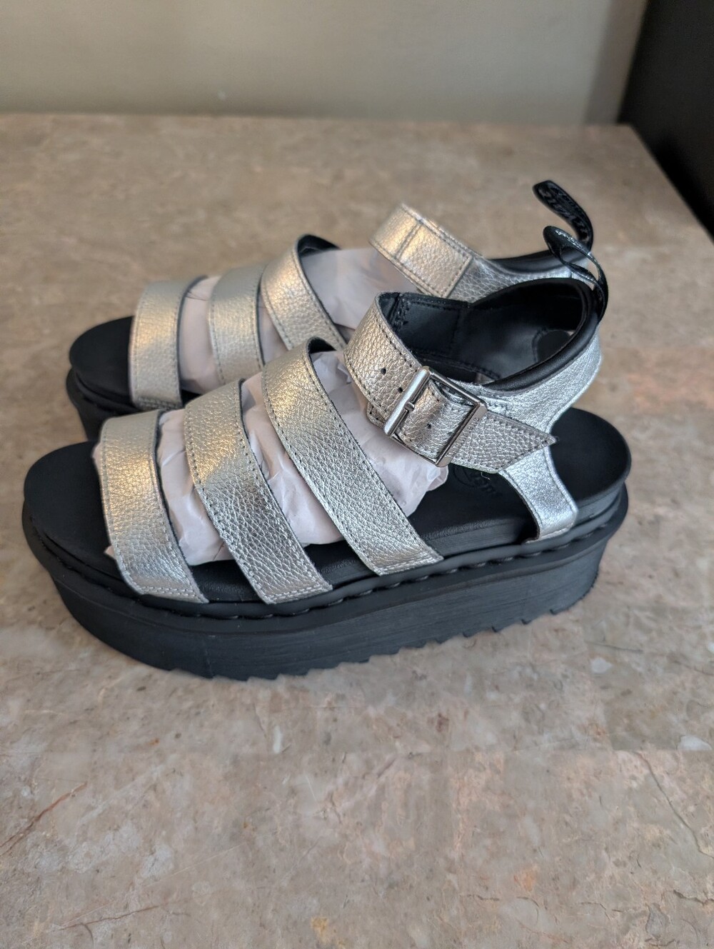 Dr Martens Blaire Metallic Silver Leather Platform Sandals Punk Women's Size 9 - Picture 5 of 11